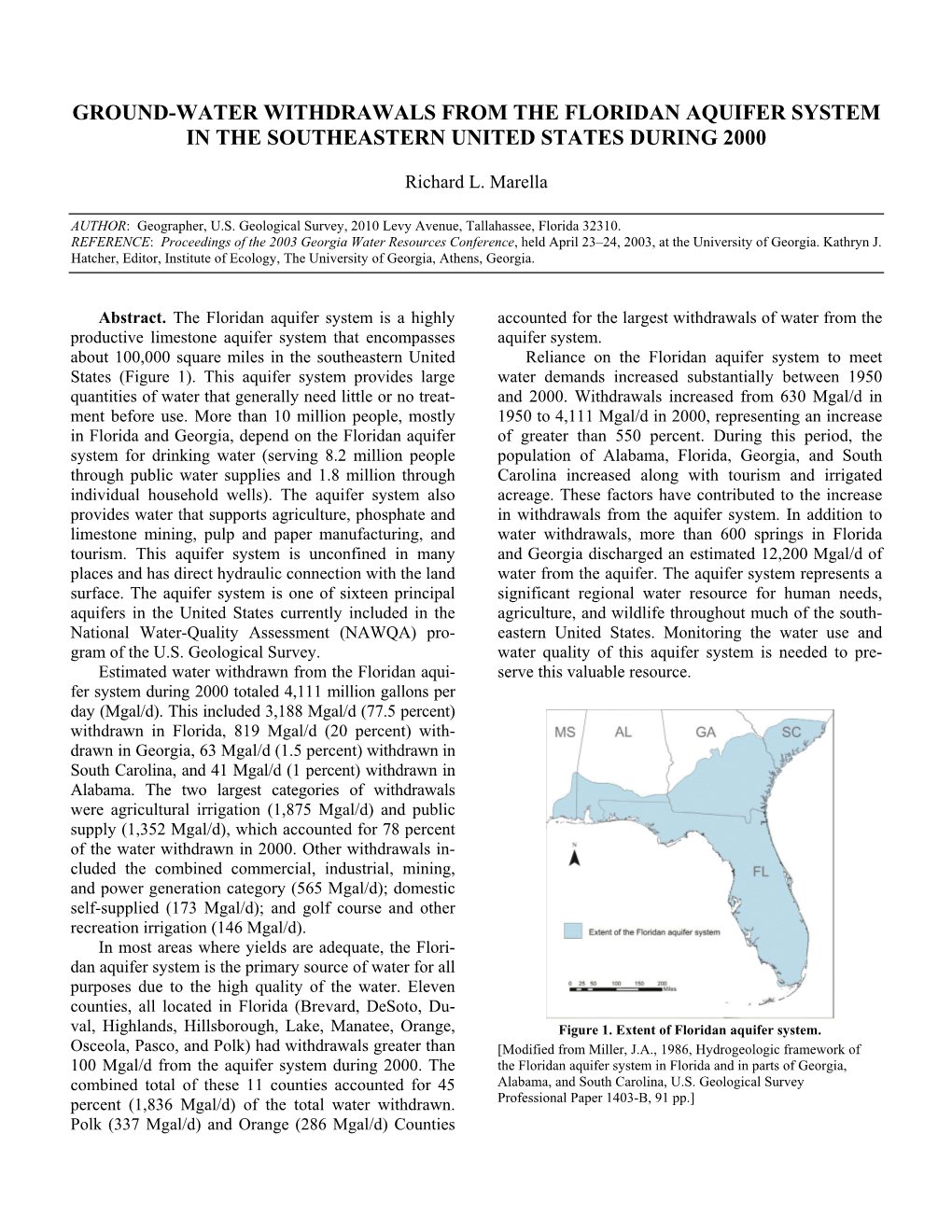 Ground-Water Wtihdrawals from the Floridan Aquifer System in the Southeastern United States During 2000