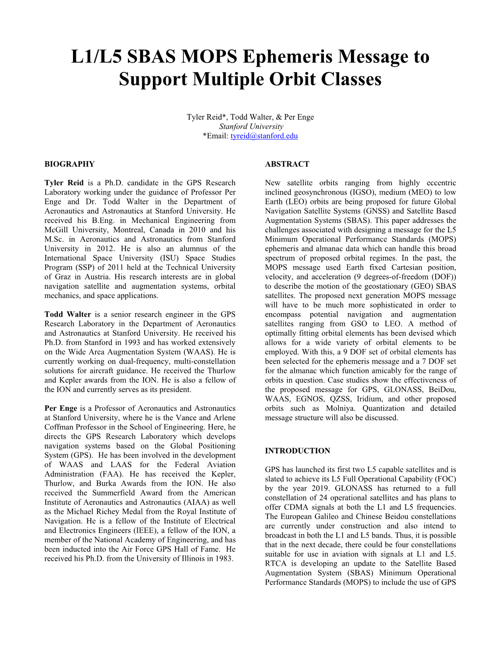 L1/L5 SBAS MOPS Ephemeris Message to Support Multiple Orbit Classes