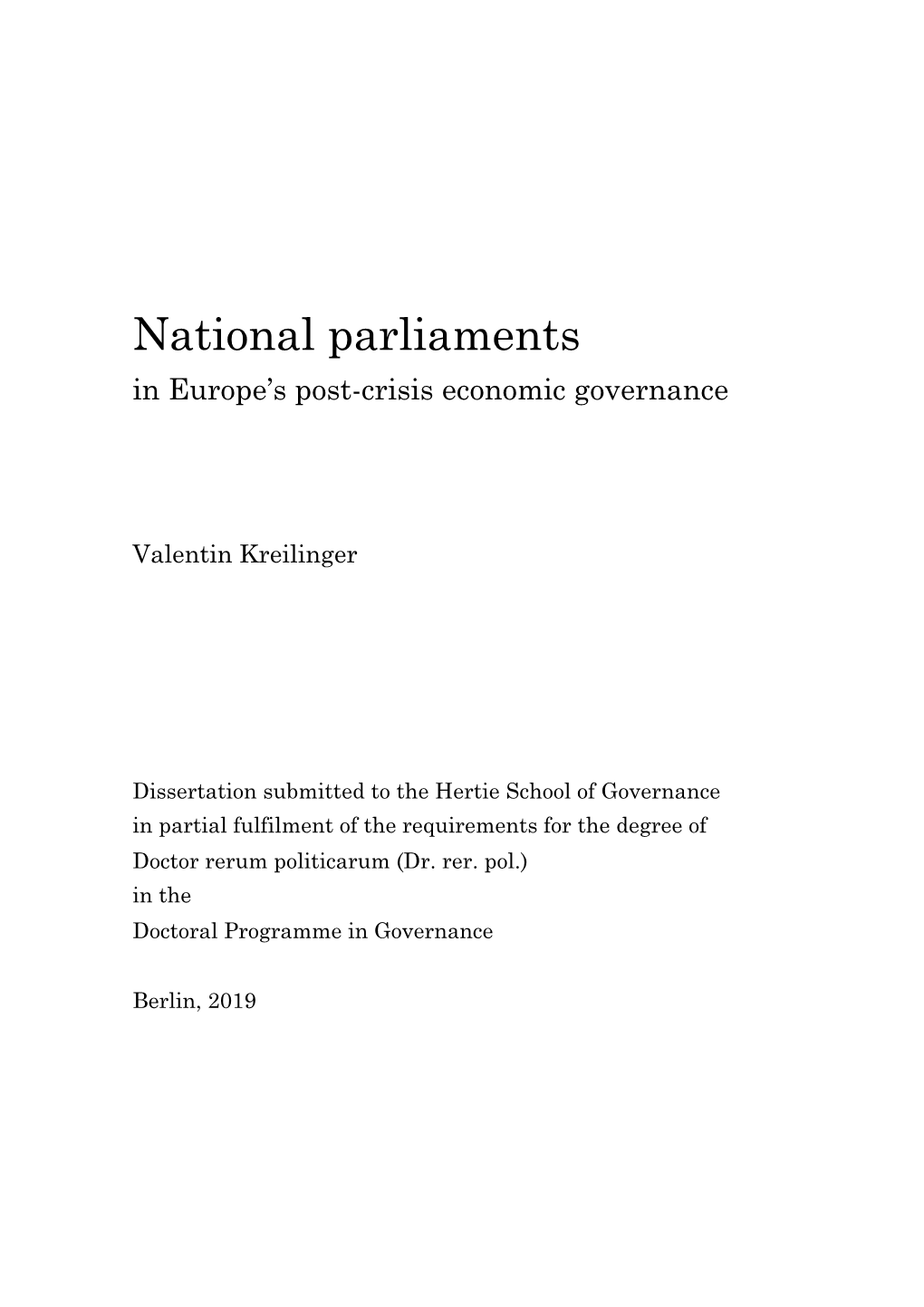 Kreilinger National Parliaments Dissertation 2019