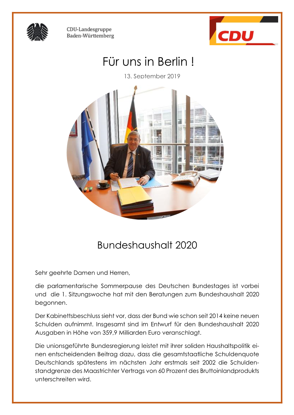 Newsletter Vom 13. September 2019