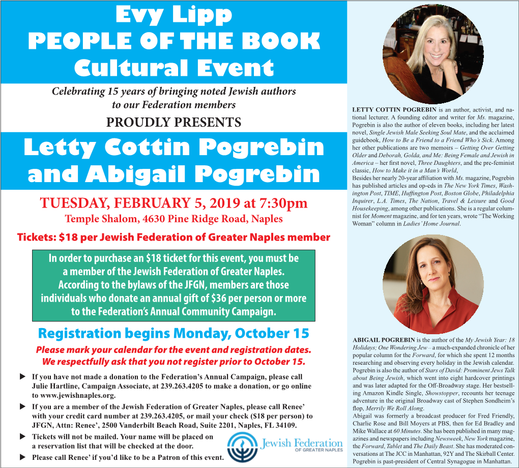 Evy Lipp PEOPLE of the BOOK Cultural Event Letty Cottin Pogrebin