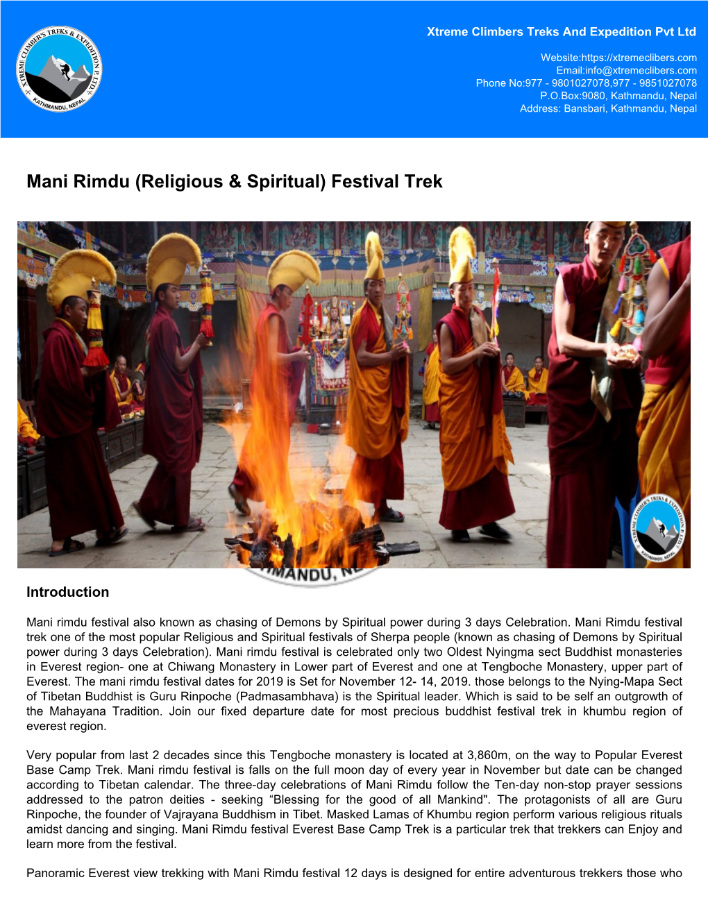 Mani Rimdu (Religious & Spiritual) Festival Trek