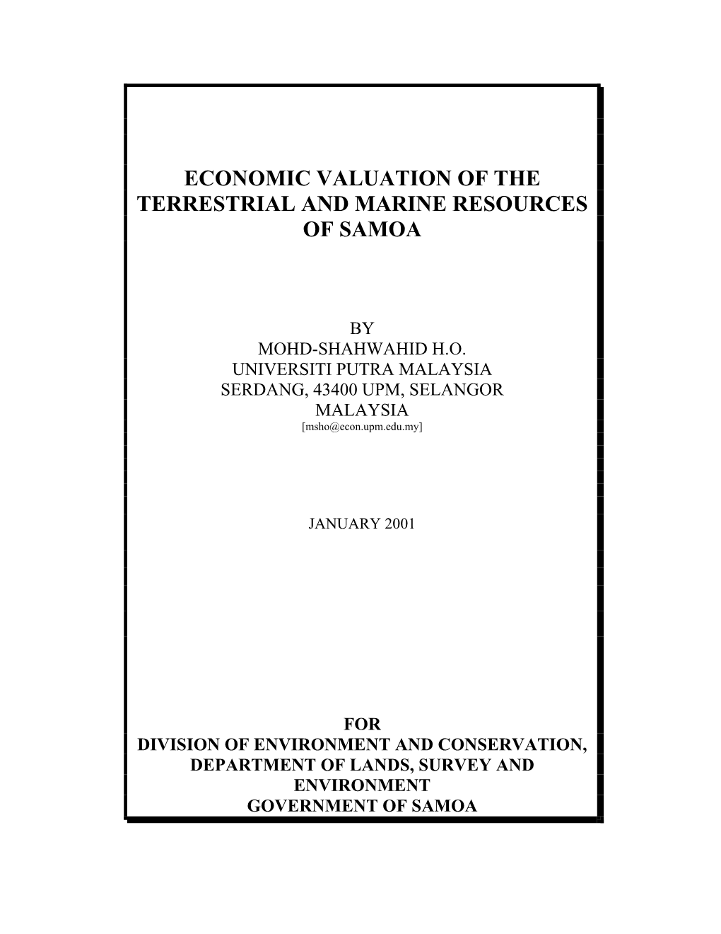 Economic Valuation of the Terrestrial and Marine Resources of Samoa