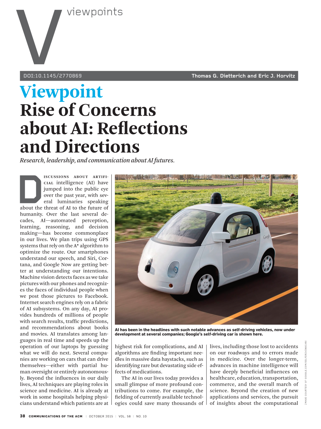 Viewpoint Rise of Concerns About AI: Reflections and Directions Research, Leadership, and Communication About AI Futures
