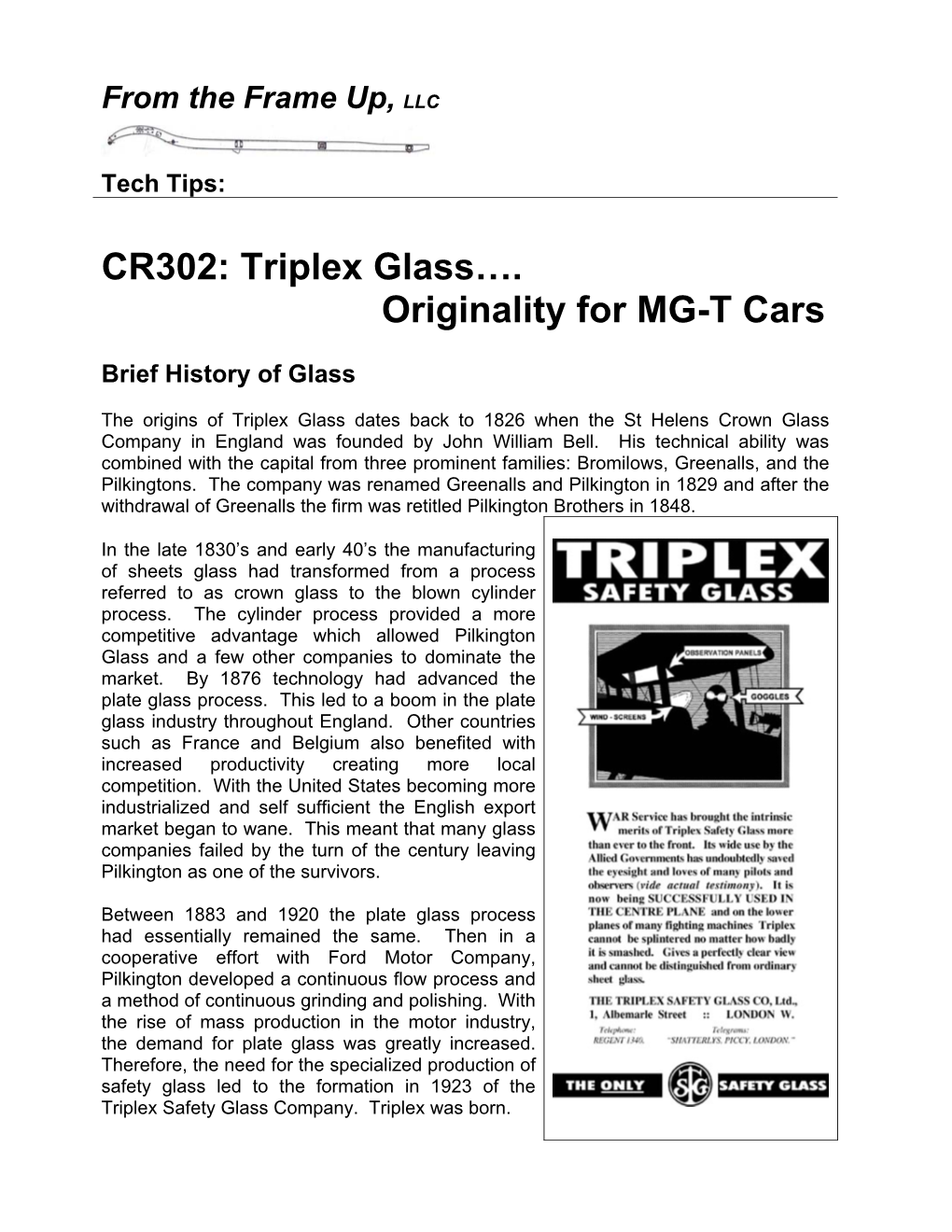 CR302: Triplex Glass…. Originality for MG-T Cars