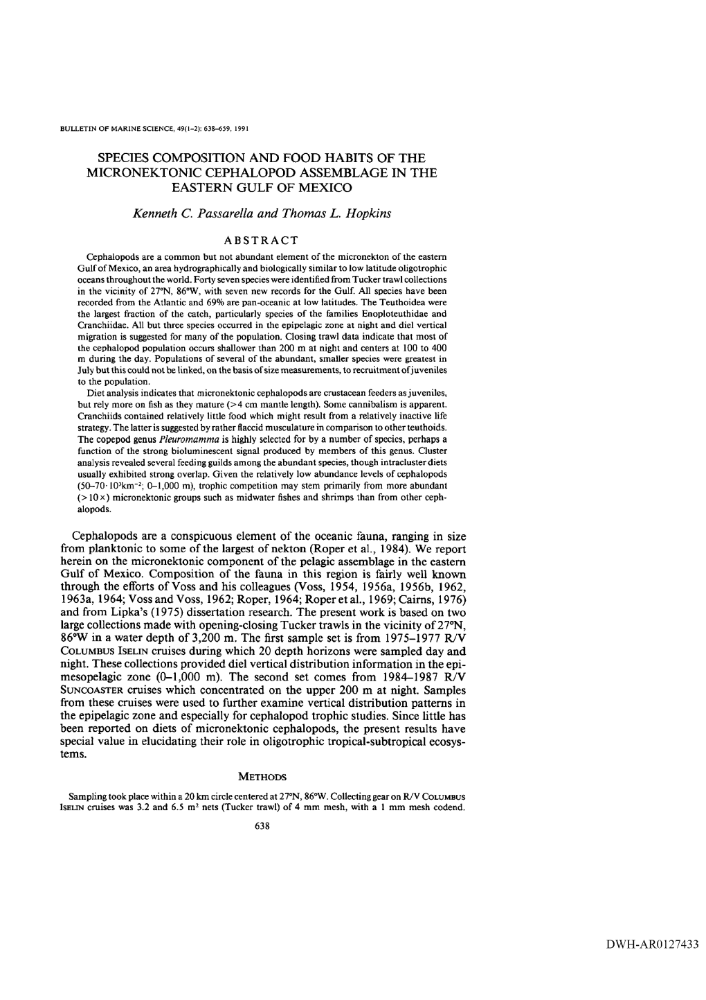 Species Composition and Food Habits of the Micronektonic Cephalopod Assemblage in the Eastern Gulf of Mexico