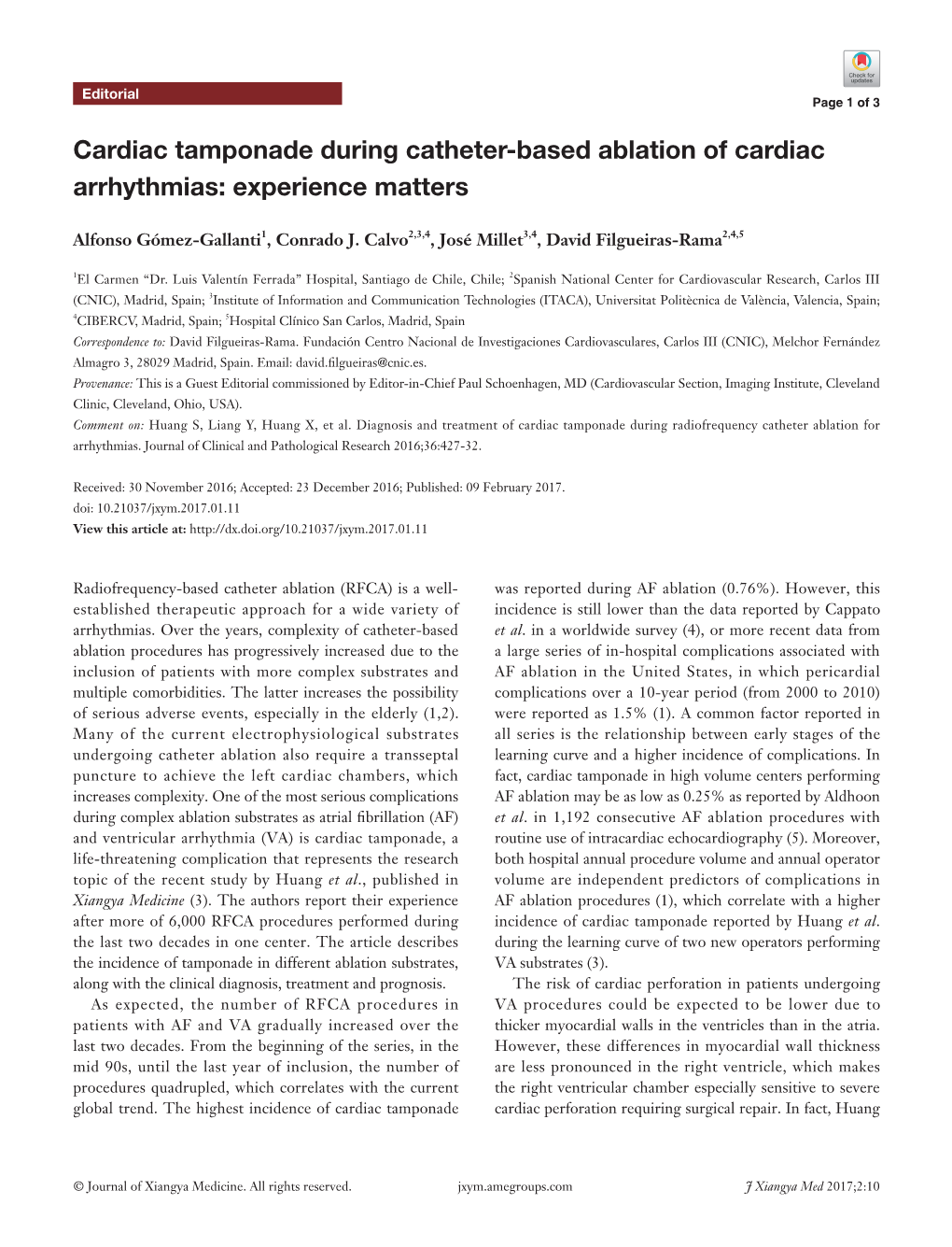 Cardiac Tamponade During Catheter-Based Ablation of Cardiac Arrhythmias: Experience Matters