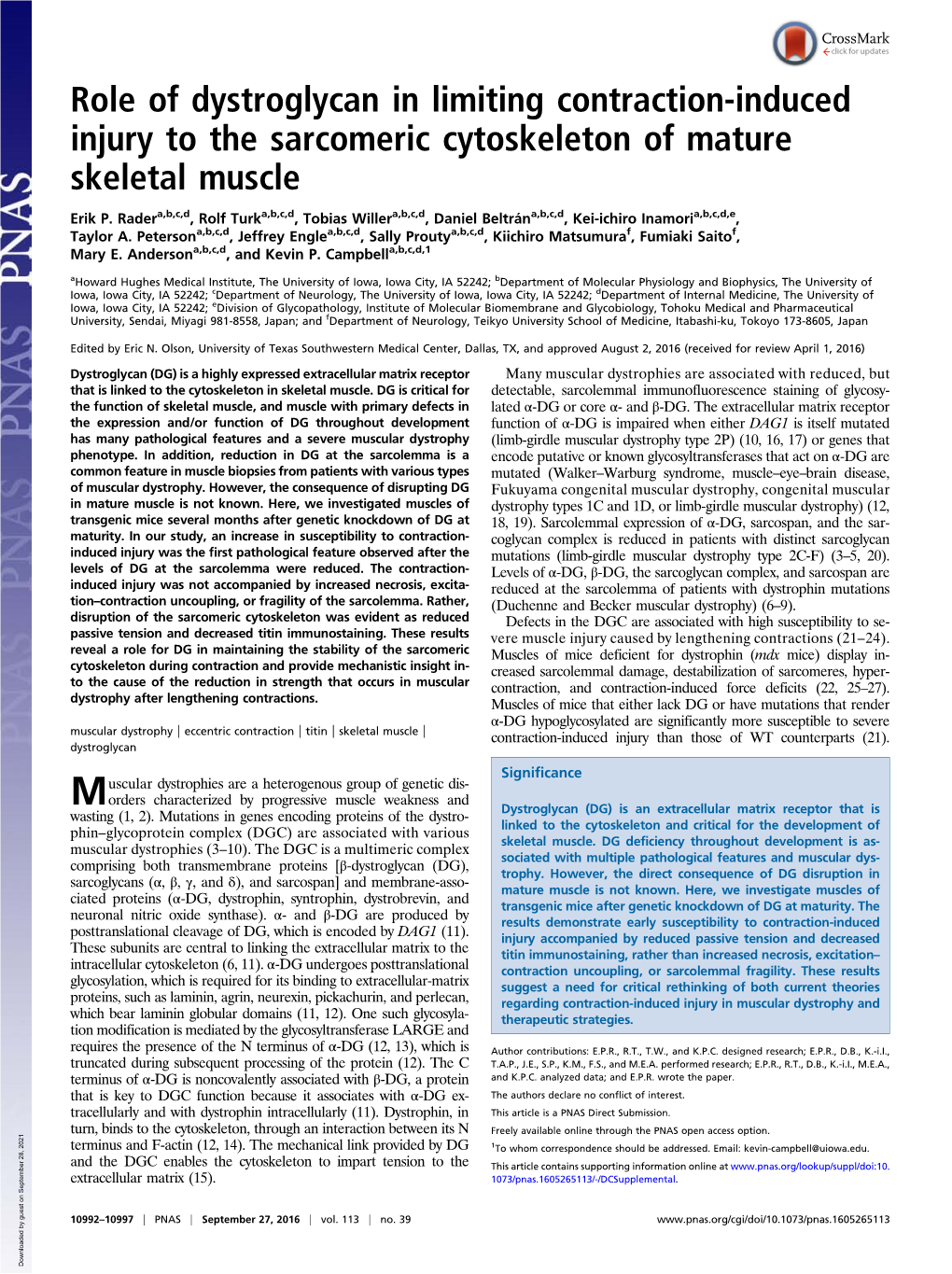 Role of Dystroglycan in Limiting Contraction-Induced Injury to the Sarcomeric Cytoskeleton of Mature Skeletal Muscle