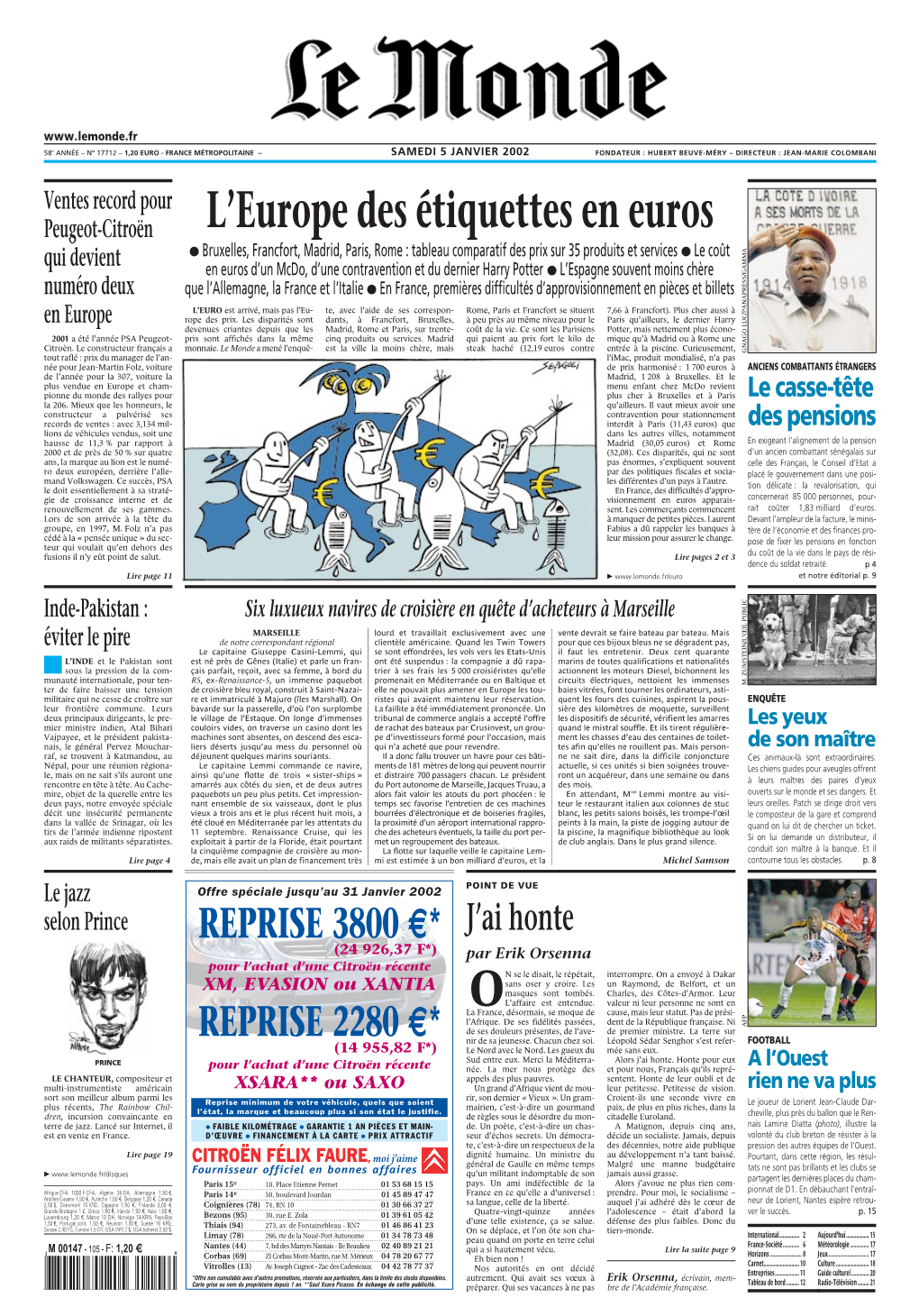 LE MONDE/PAGES<UNE>