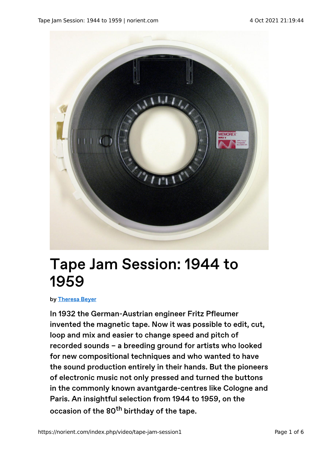 Tape Jam Session: 1944 to 1959 | Norient.Com 4 Oct 2021 21:19:44