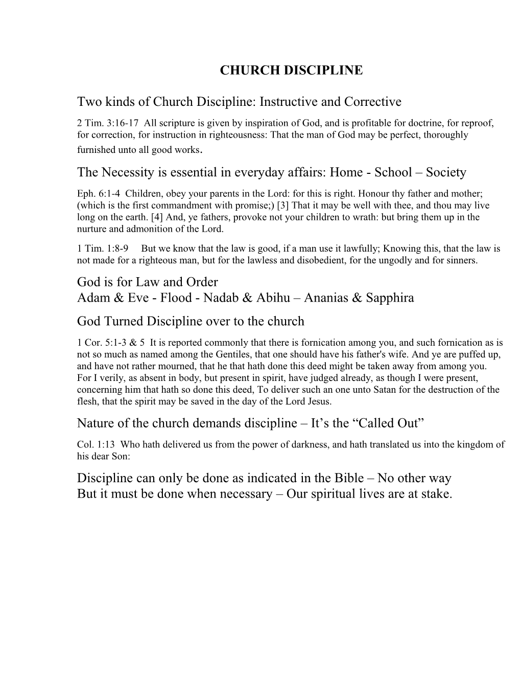 Two Kinds of Church Discipline: Instructive and Corrective