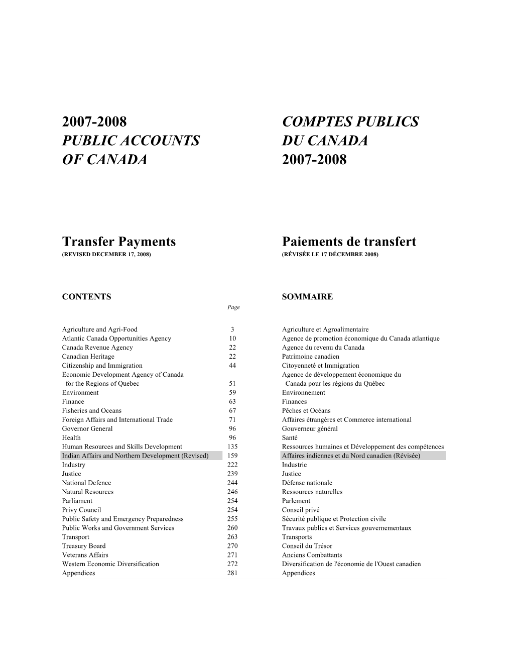 2007-2008 Comptes Publics Public Accounts Du Canada of Canada 2007-2008