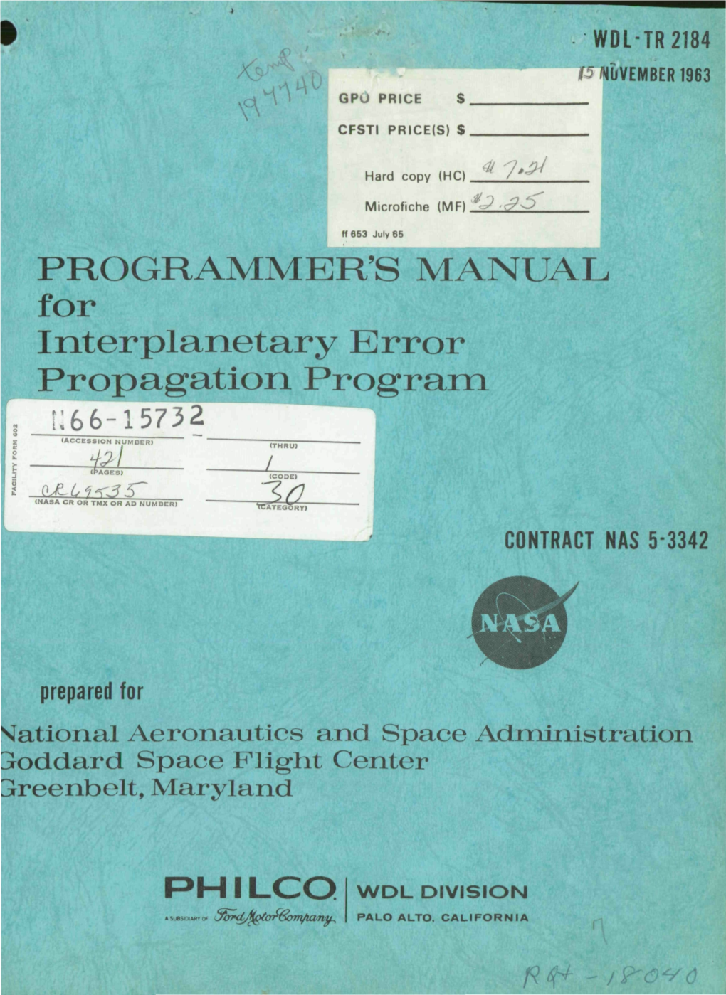 Interplanetary Error Propagation Program K66-15732