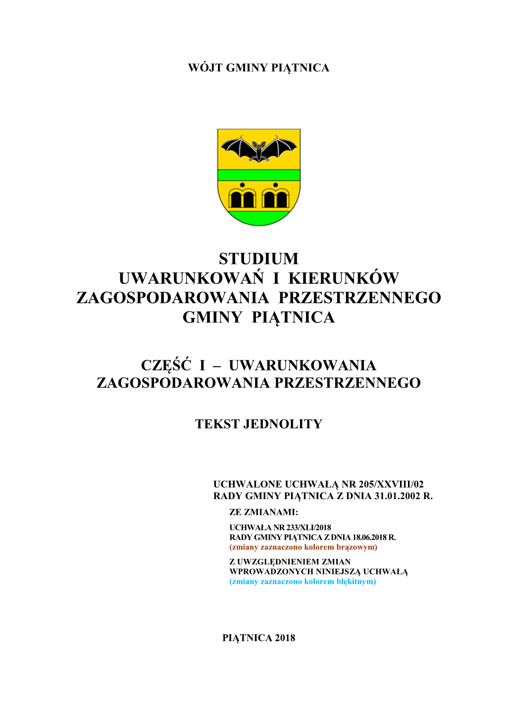 Studium Uwarunkowań I Kierunków Zagospodarowania Przestrzennego Gminy Piątnica