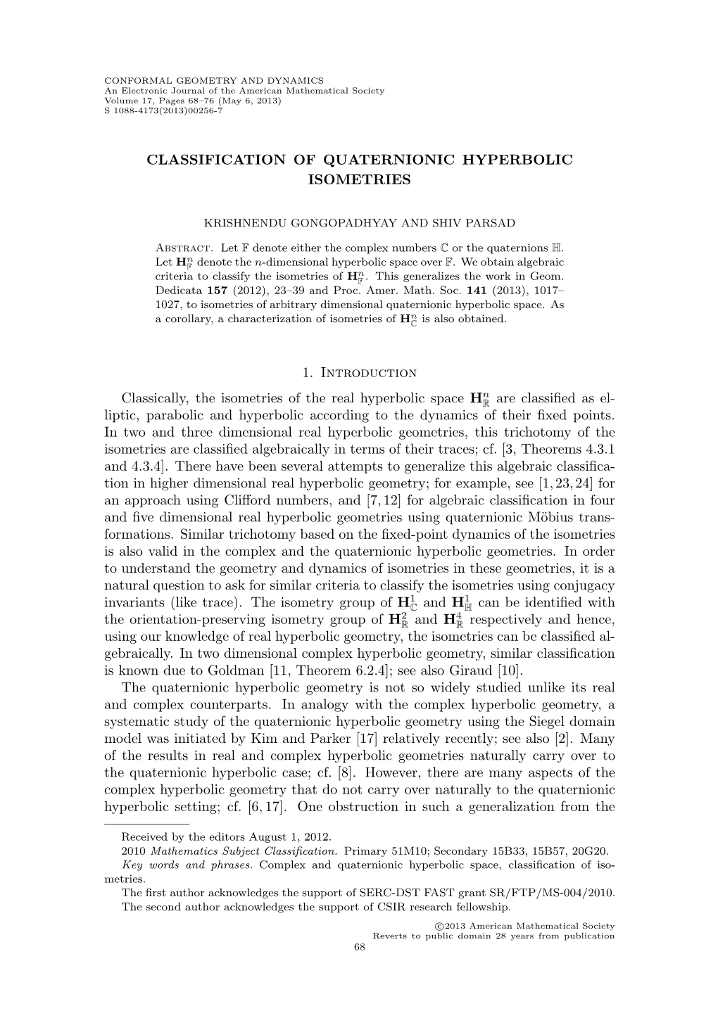 Classification of Quaternionic Hyperbolic Isometries