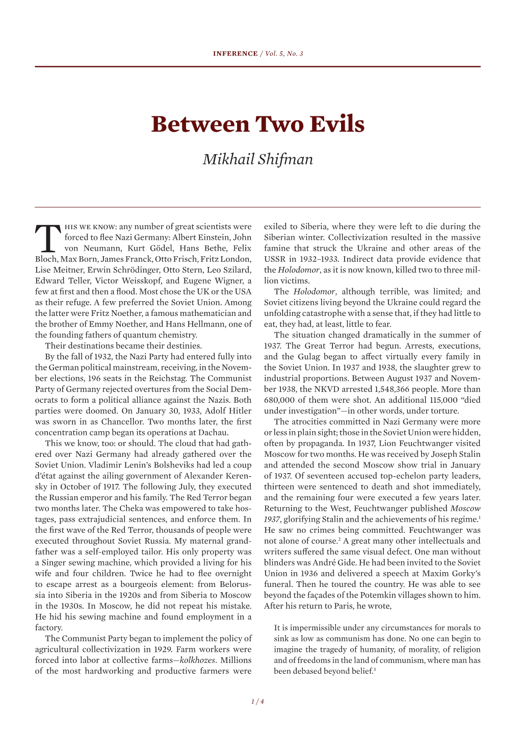 Between Two Evils Mikhail Shifman