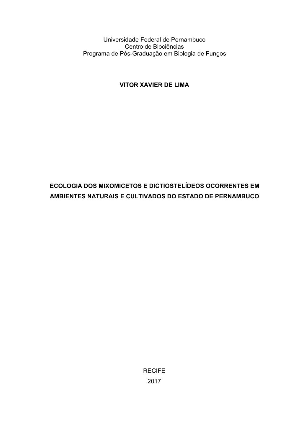 Universidade Federal De Pernambuco Centro De Biociências Programa De Pós-Graduação Em Biologia De Fungos