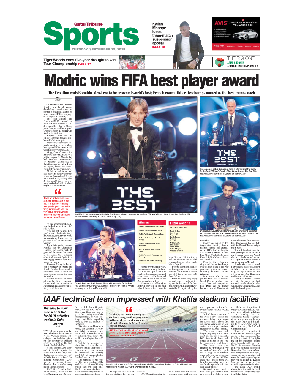 Modric Wins FIFA Best Player Award