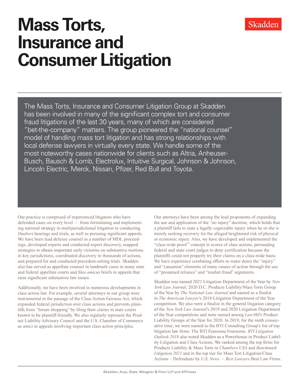 Mass Torts, Insurance and Consumer Litigation