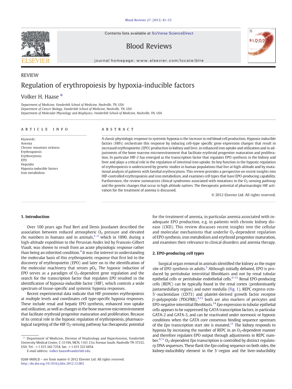 Regulation of Erythropoiesis by Hypoxia-Inducible Factors