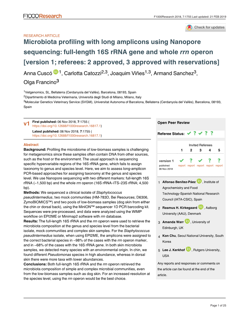 Full-Length 16S Rrna Gene and Whole Operon