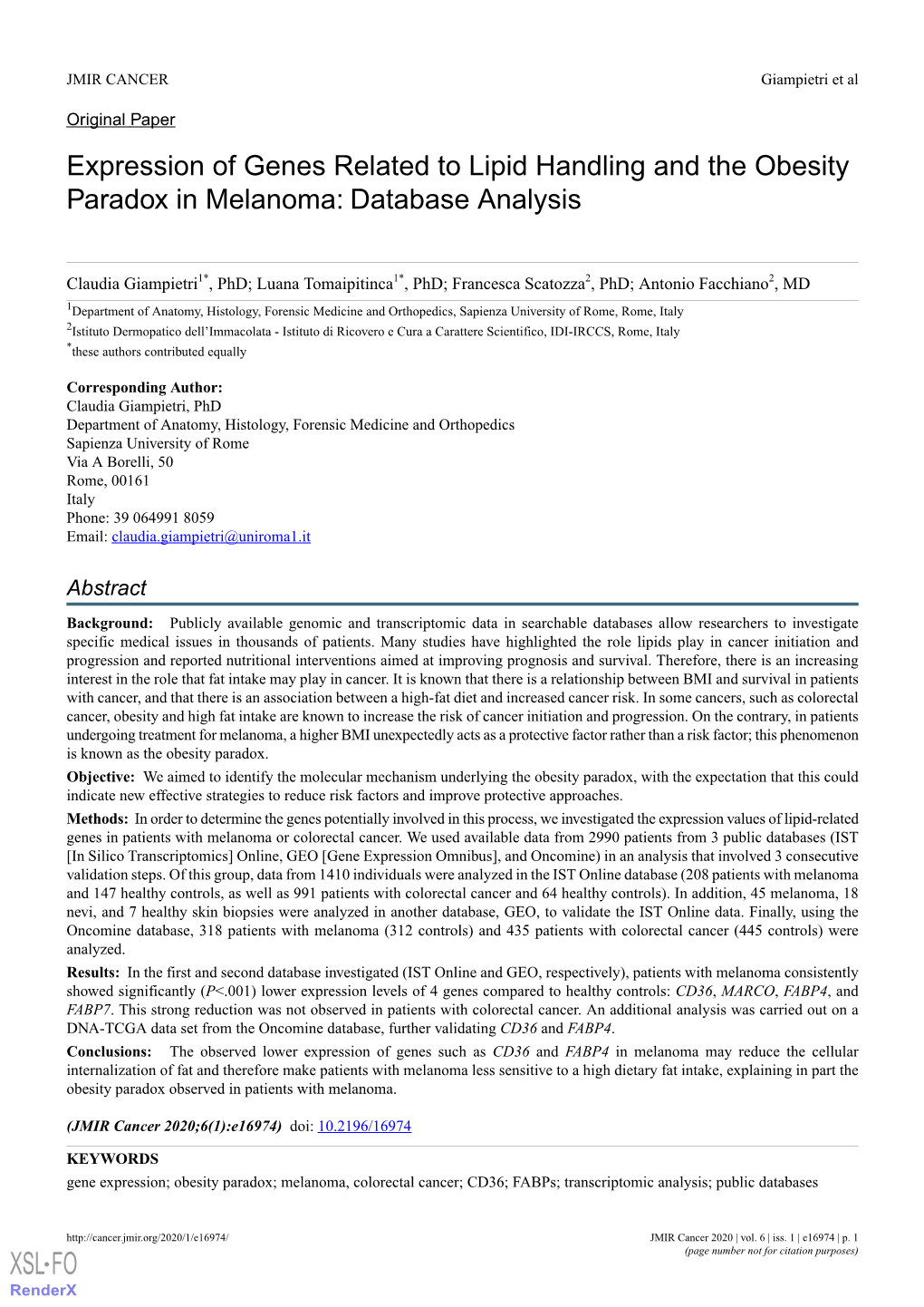 Expression of Genes Related to Lipid Handling and the Obesity Paradox in Melanoma: Database Analysis