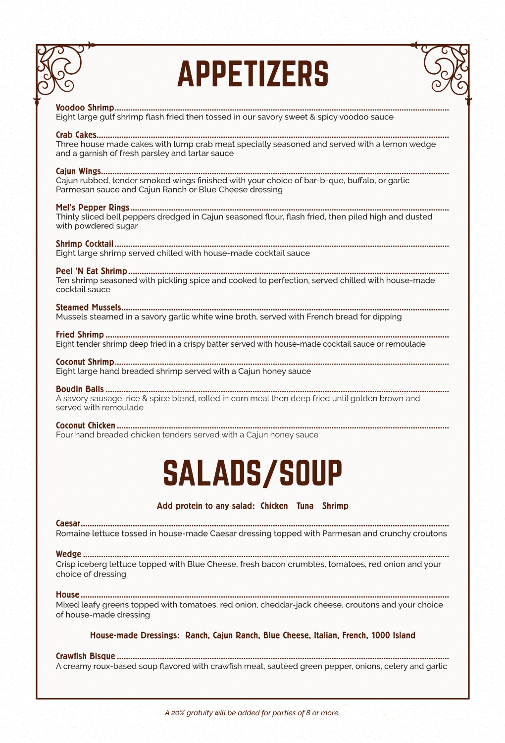 Appetizers Salads/Soup