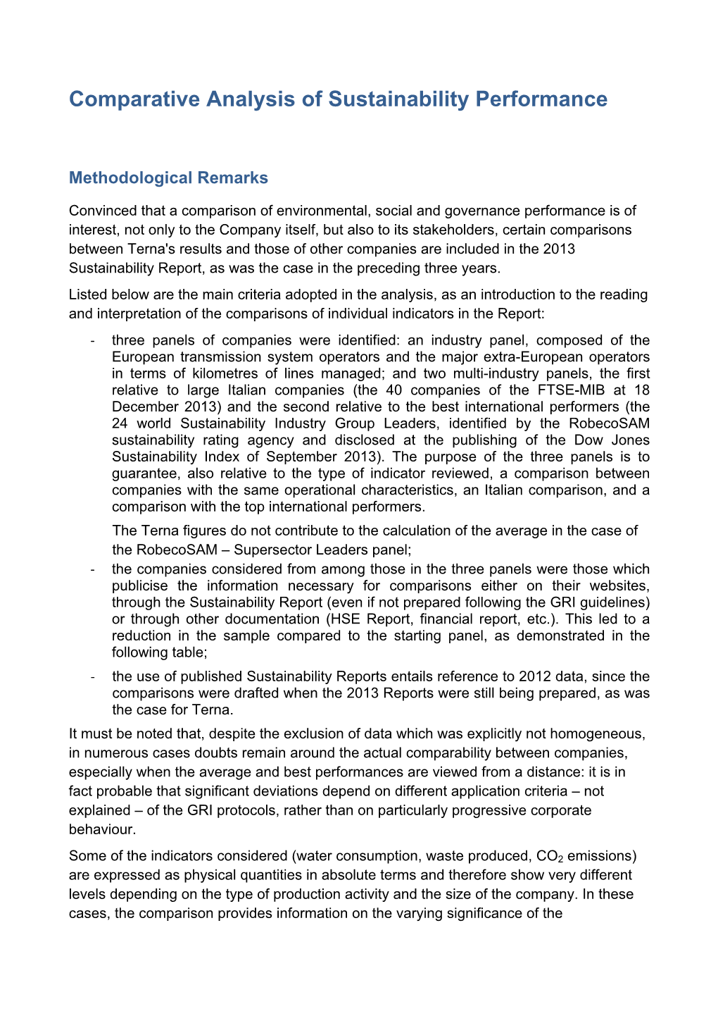 Comparative Analysis of Sustainability Performance