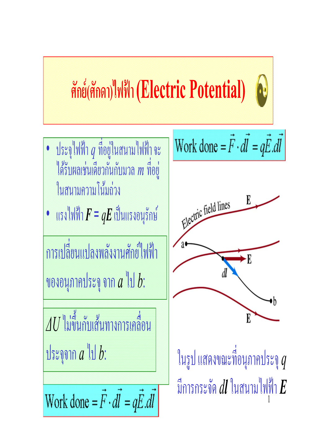 ศักย์(ศักดา)ไฟฟ้า (Electric Potential)