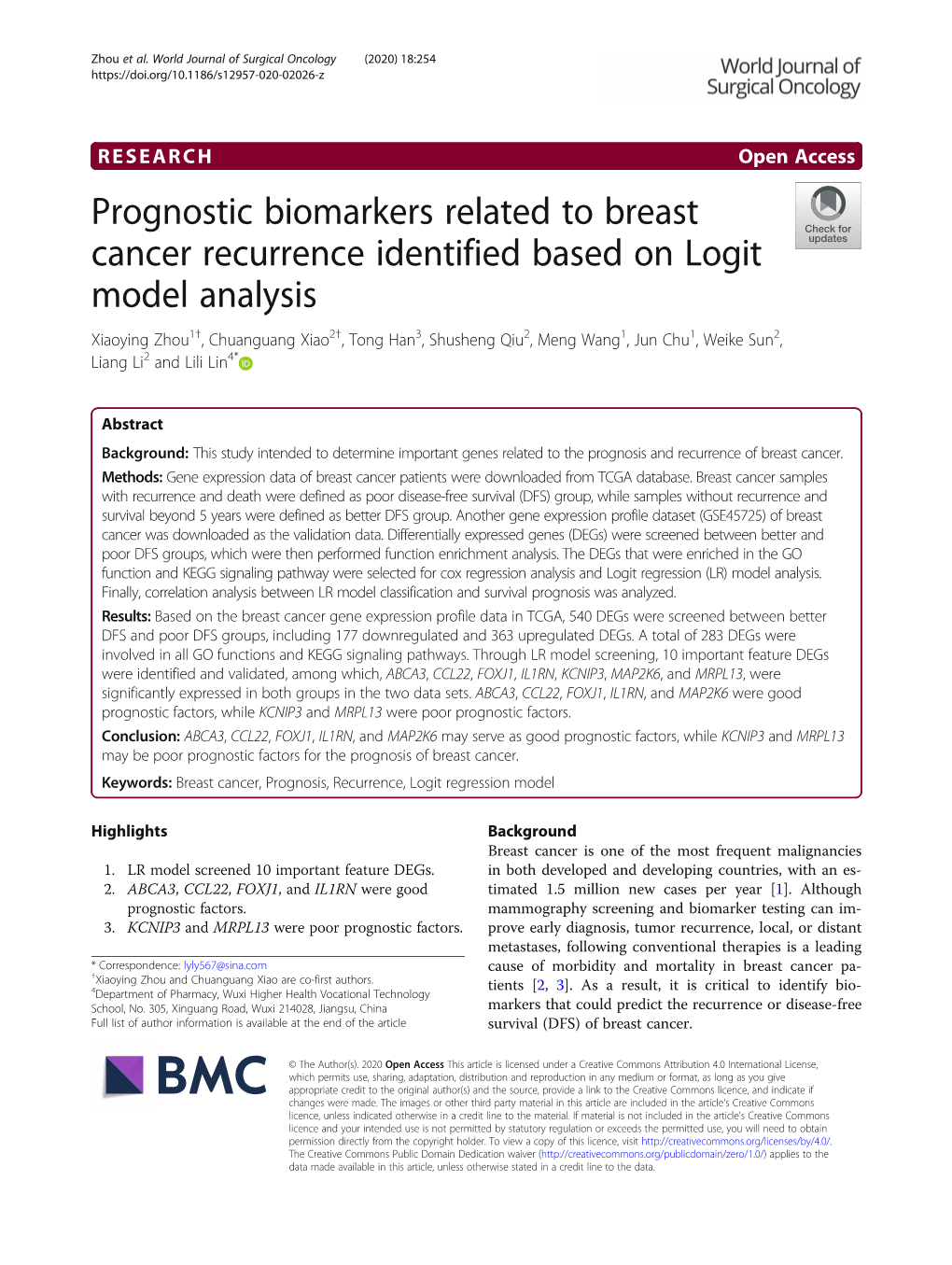 Prognostic Biomarkers Related to Breast Cancer Recurrence Identified