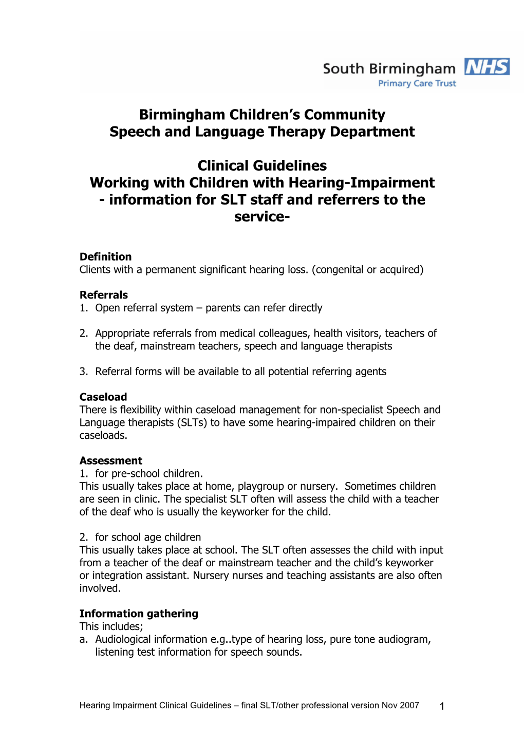 Birmingham Children's Community Speech and Language Therapy