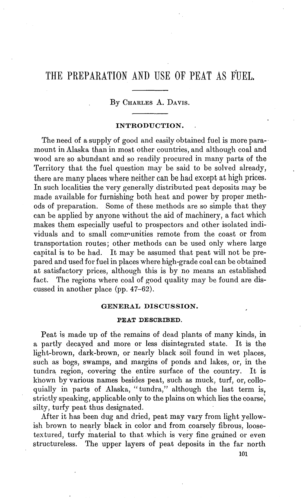 The Preparation and Use of Peat As Fuel