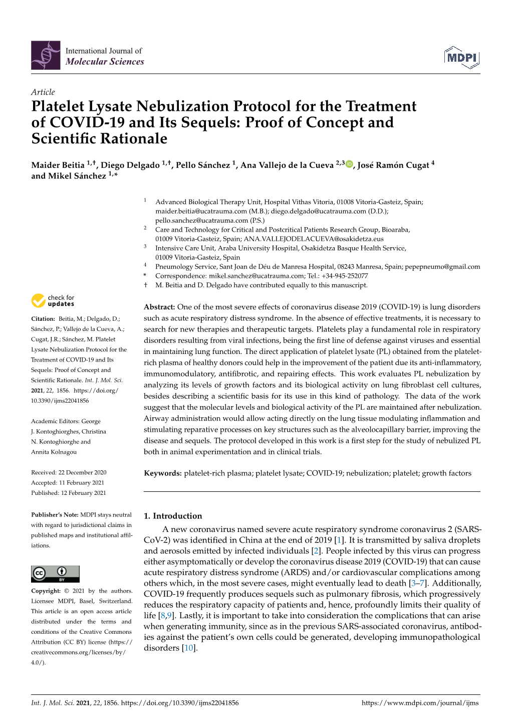 Platelet Lysate Nebulization Protocol for the Treatment of COVID-19 and Its Sequels: Proof of Concept and Scientific Rationale