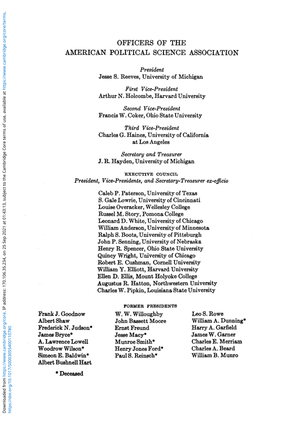 Officers of the American Political Science Association