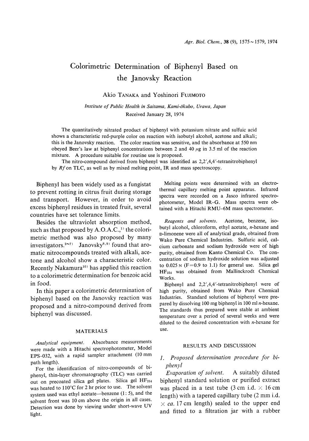 Colorimetric Determination of Biphenyl Based on the Janovsky Reaction