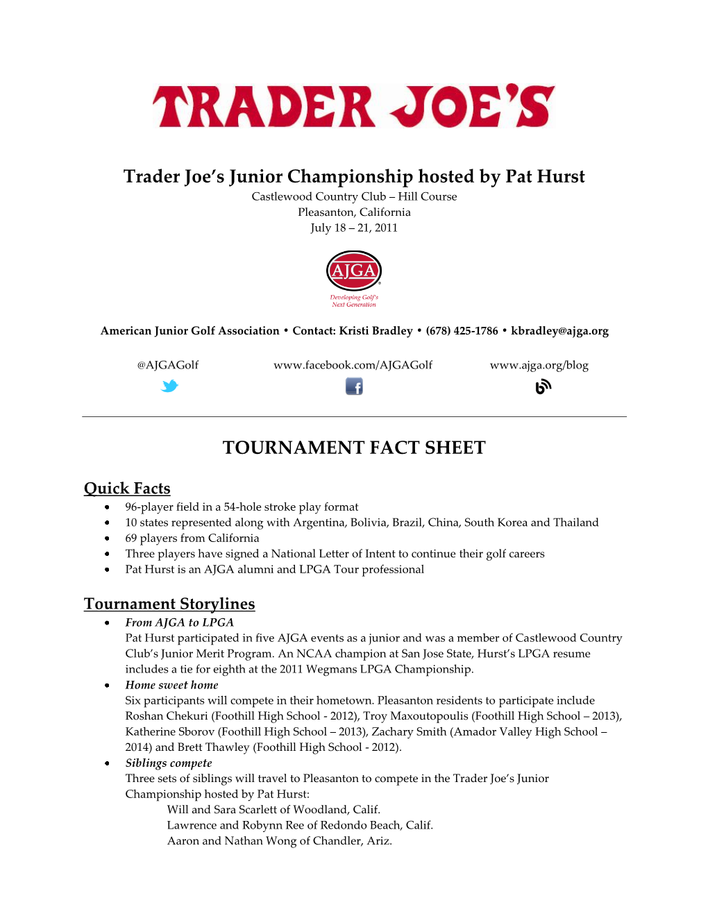 Trader Joe's Junior Championship Hosted by Pat Hurst TOURNAMENT