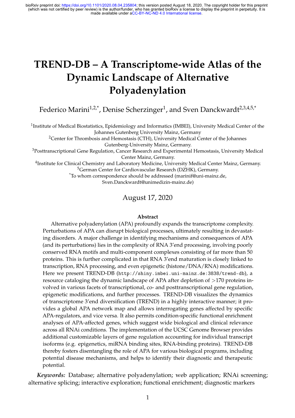 TREND-DB – a Transcriptome-Wide Atlas of the Dynamic Landscape of Alternative Polyadenylation