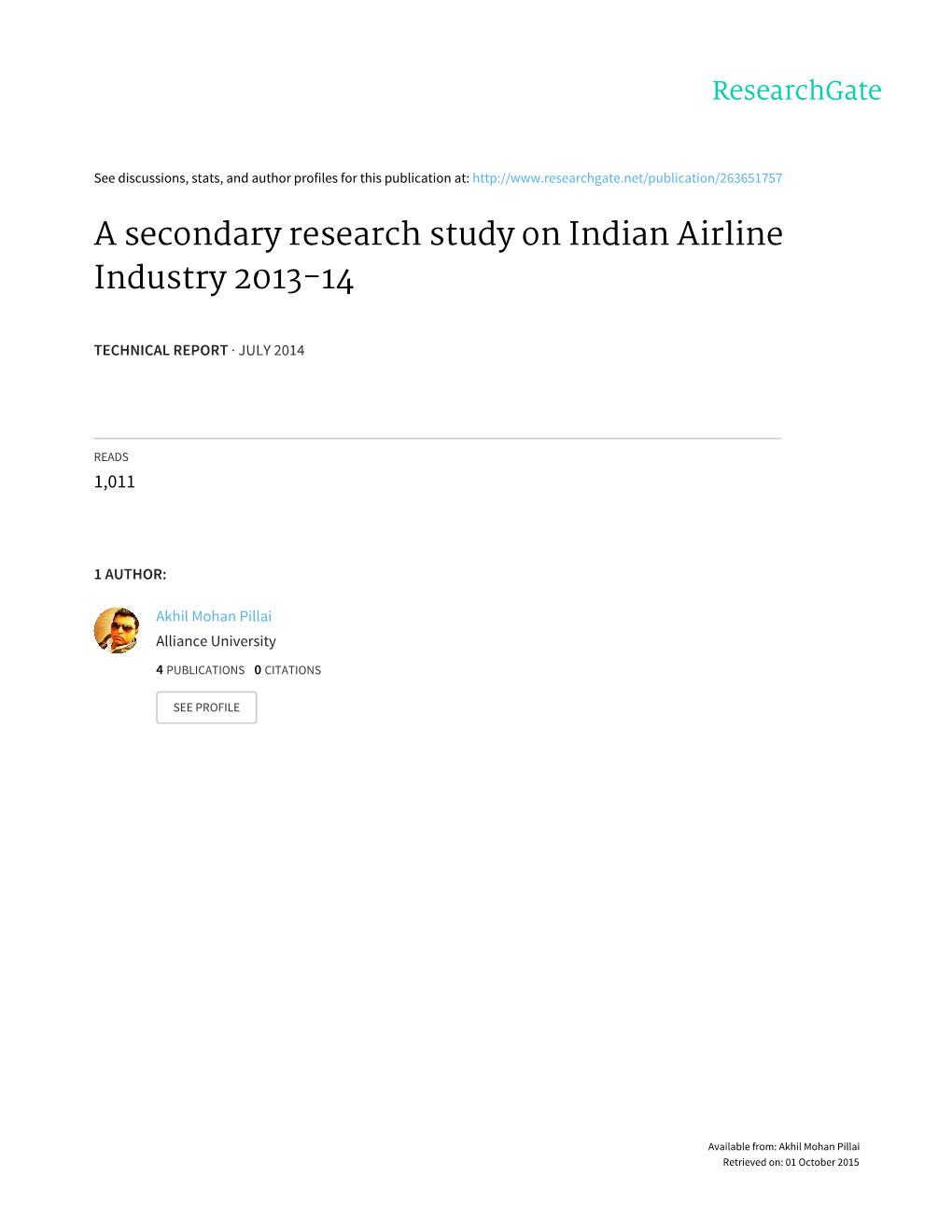 A Secondary Research Study on Indian Airline Industry 2013-14