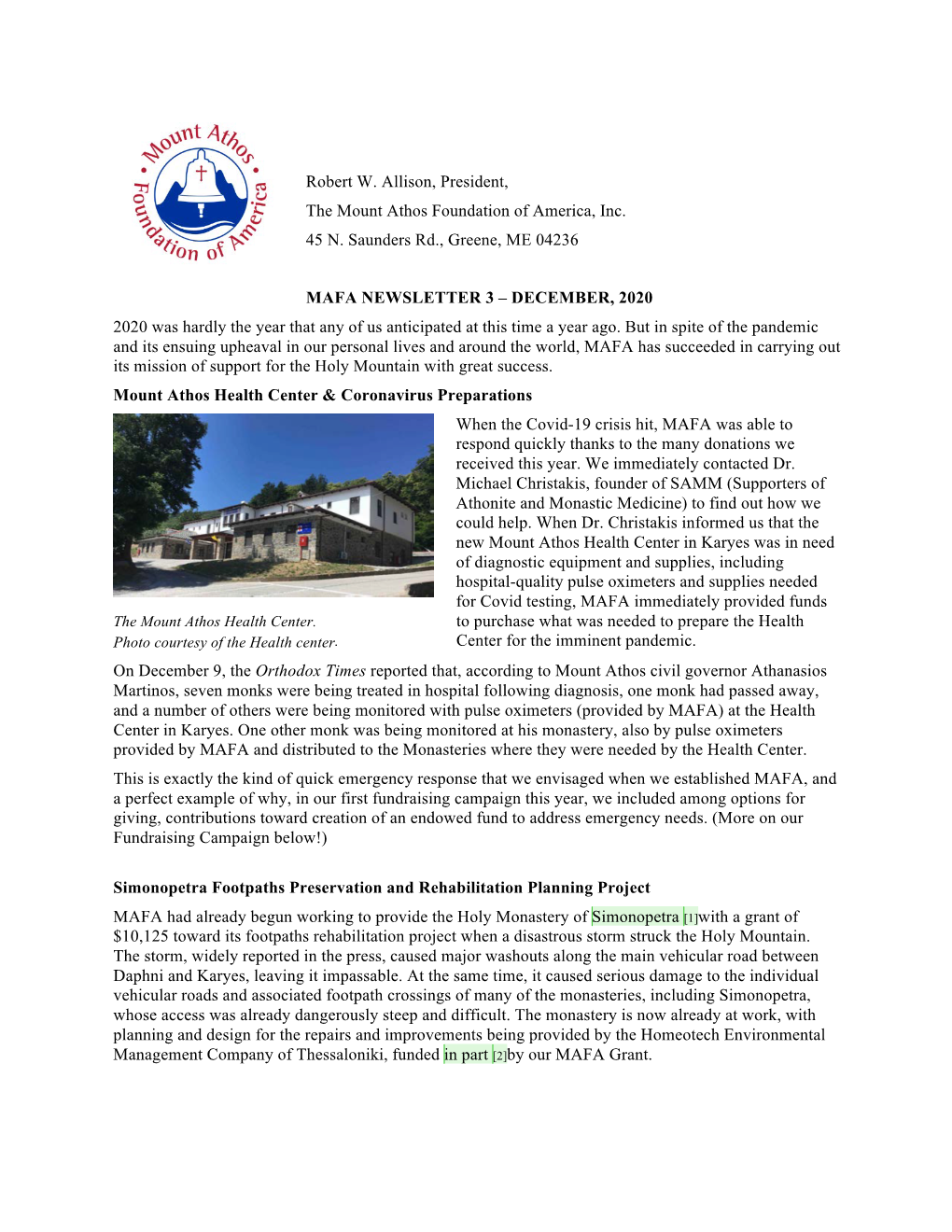 MAFA Newsletter, Issue 3, Dec 2020