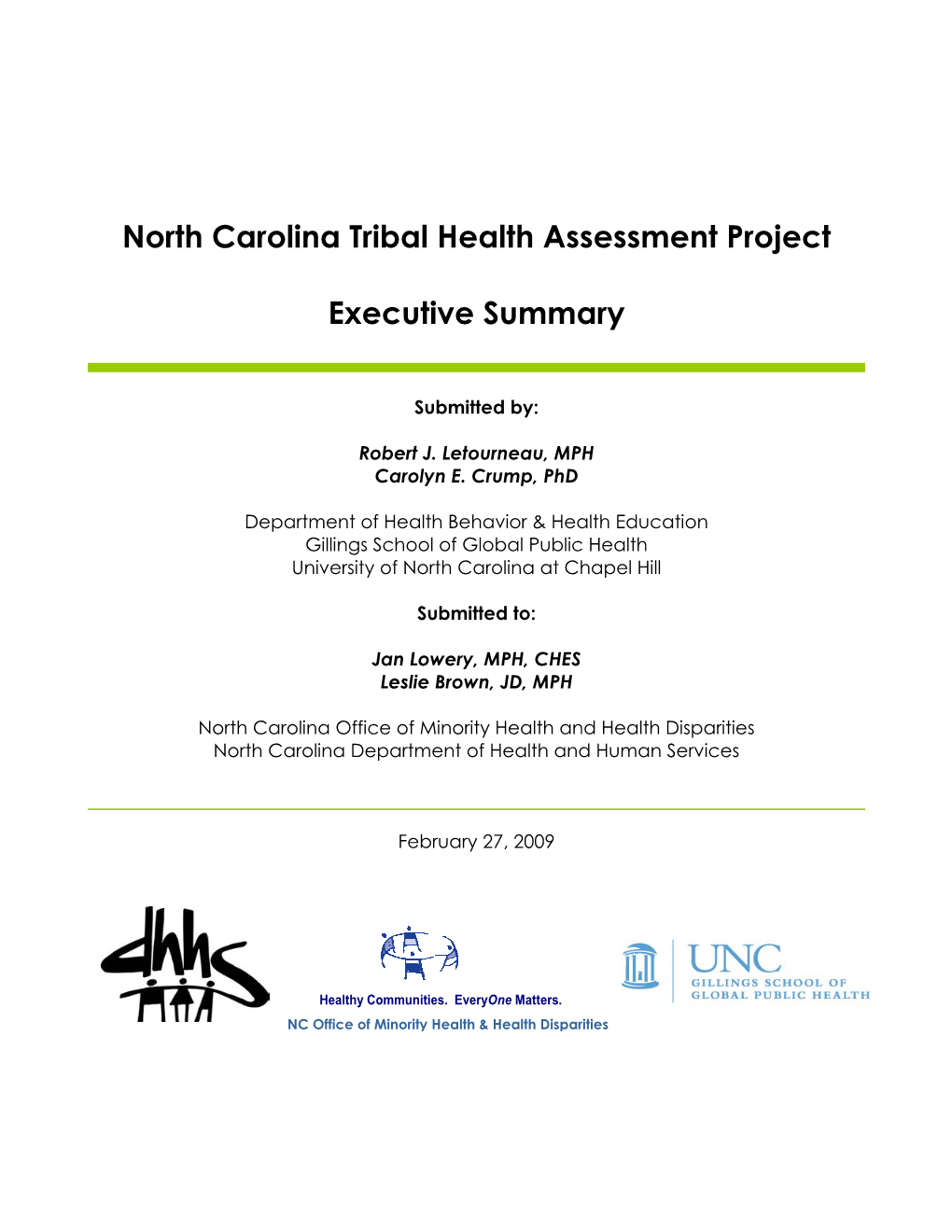 North Carolina Tribal Health Assessment Project Executive Summary