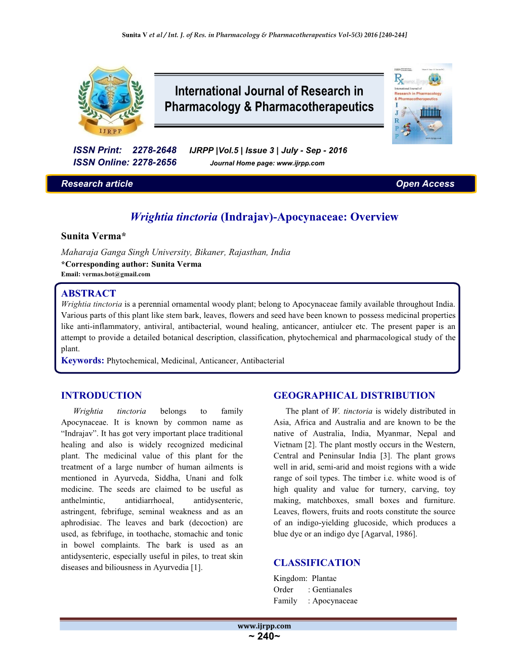 International Journal of Research in Pharmacology & Pharmacotherapeutics