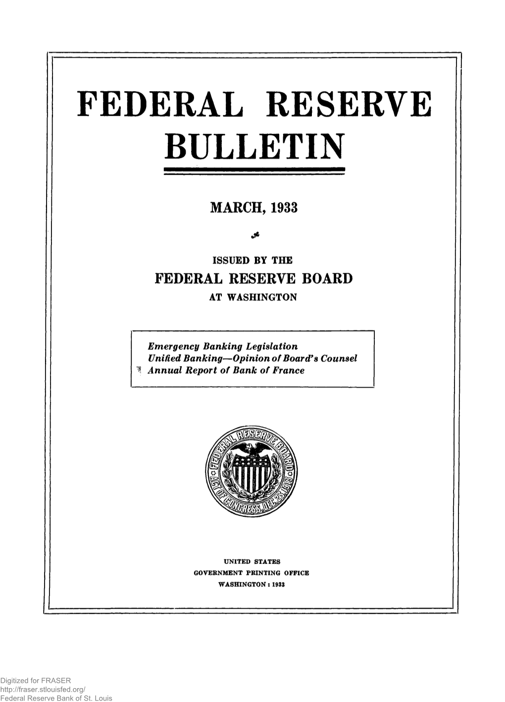 Federal Reserve Bulletin March 1933