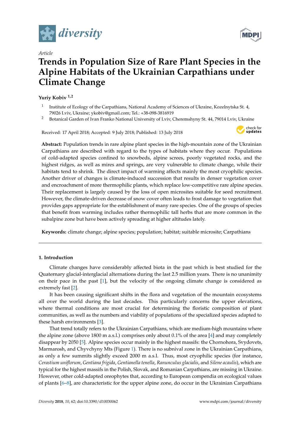 Trends in Population Size of Rare Plant Species in the Alpine Habitats of the Ukrainian Carpathians Under Climate Change