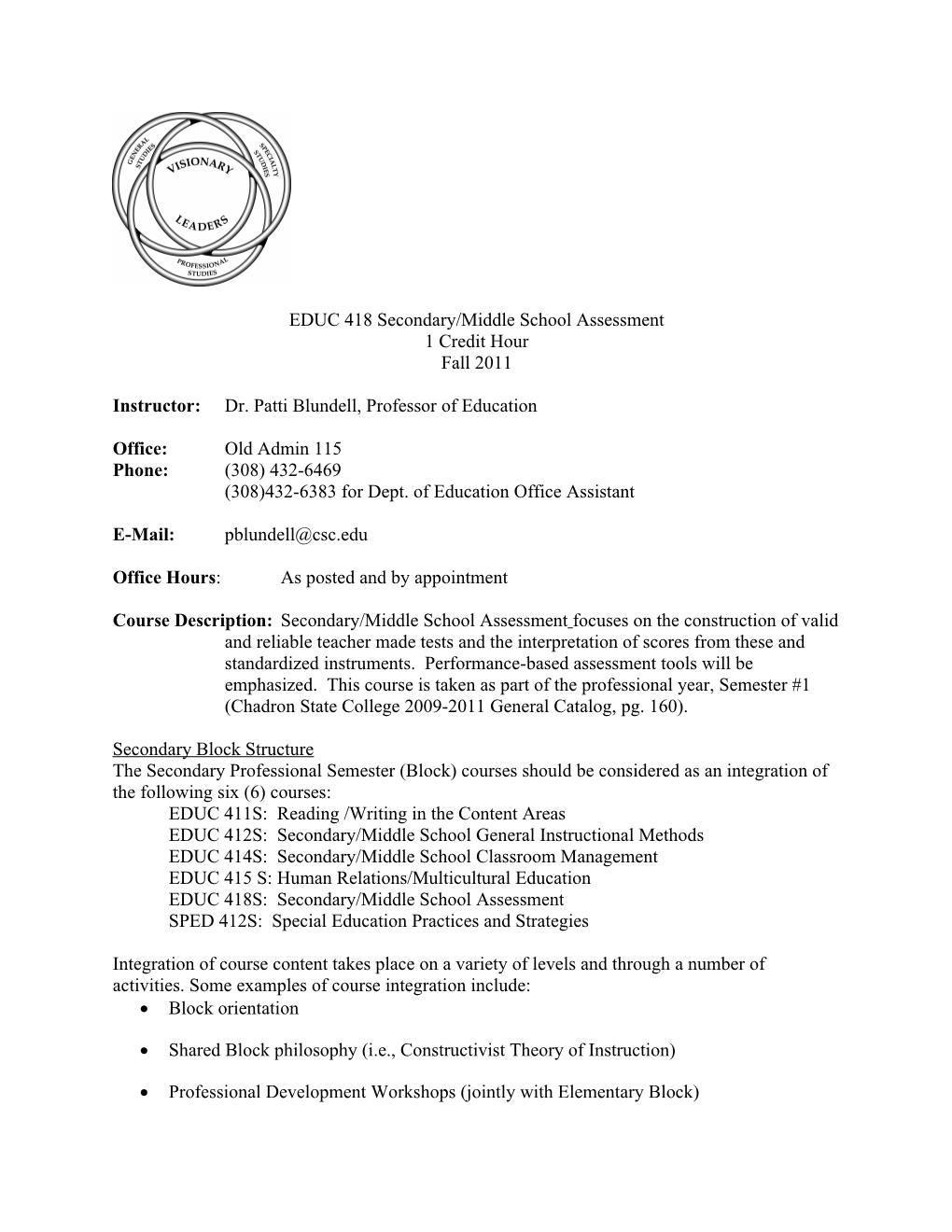 EDUC 418 Secondary/Middle School Assessment