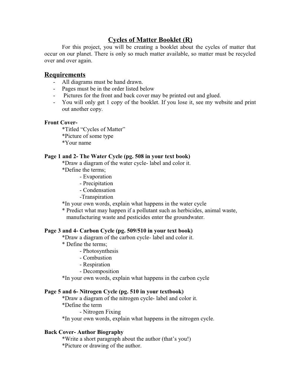 Cycles of Matter Booklet (R)