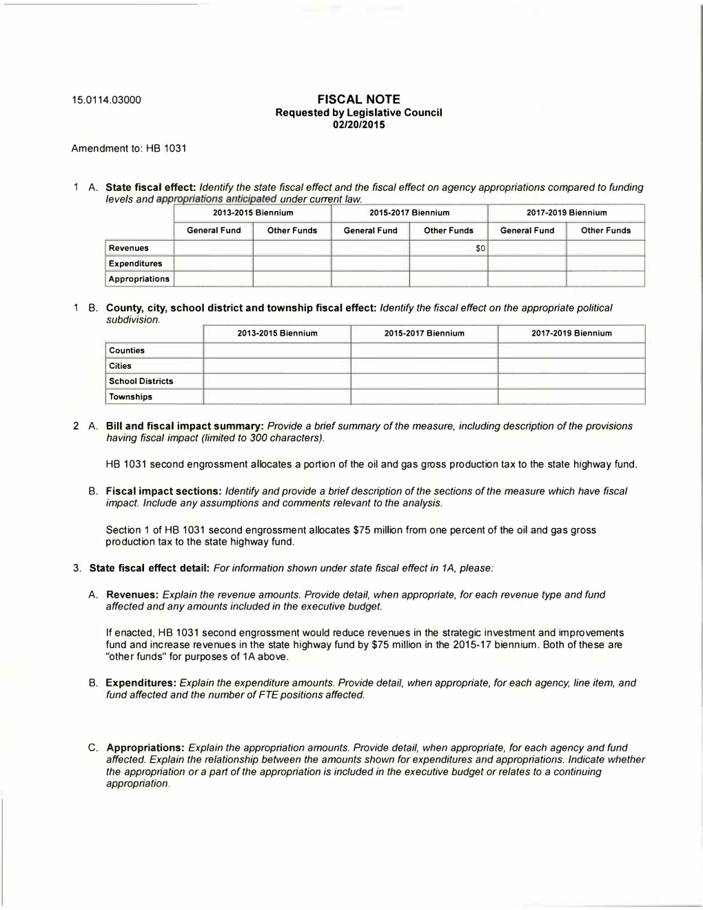 15.0114.03000 Amendment To