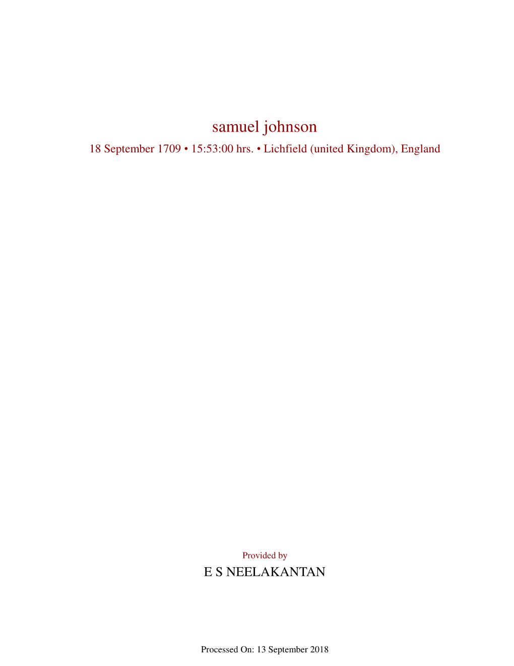 Samuel Johnson 18 September 1709 • 15:53:00 Hrs