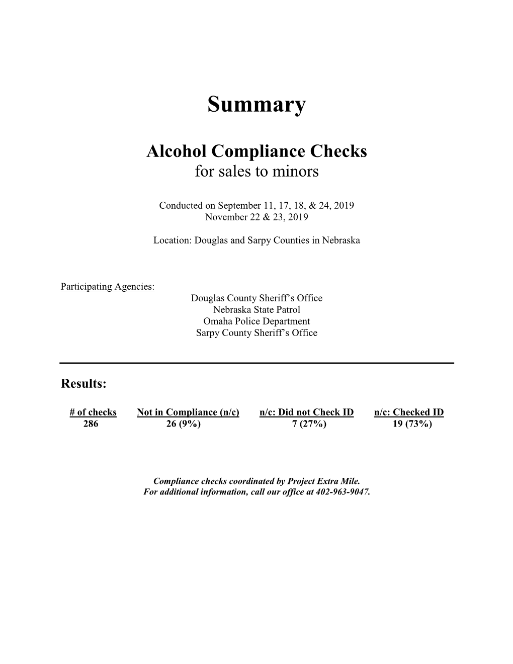 Project Extra Mile – Alcohol Compliance Checks
