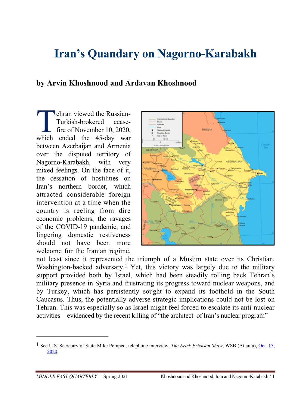 Iran's Quandary on Nagorno-Karabakh