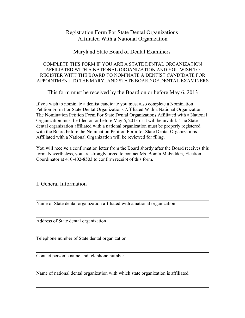 Registration Form for State Dental Organizations